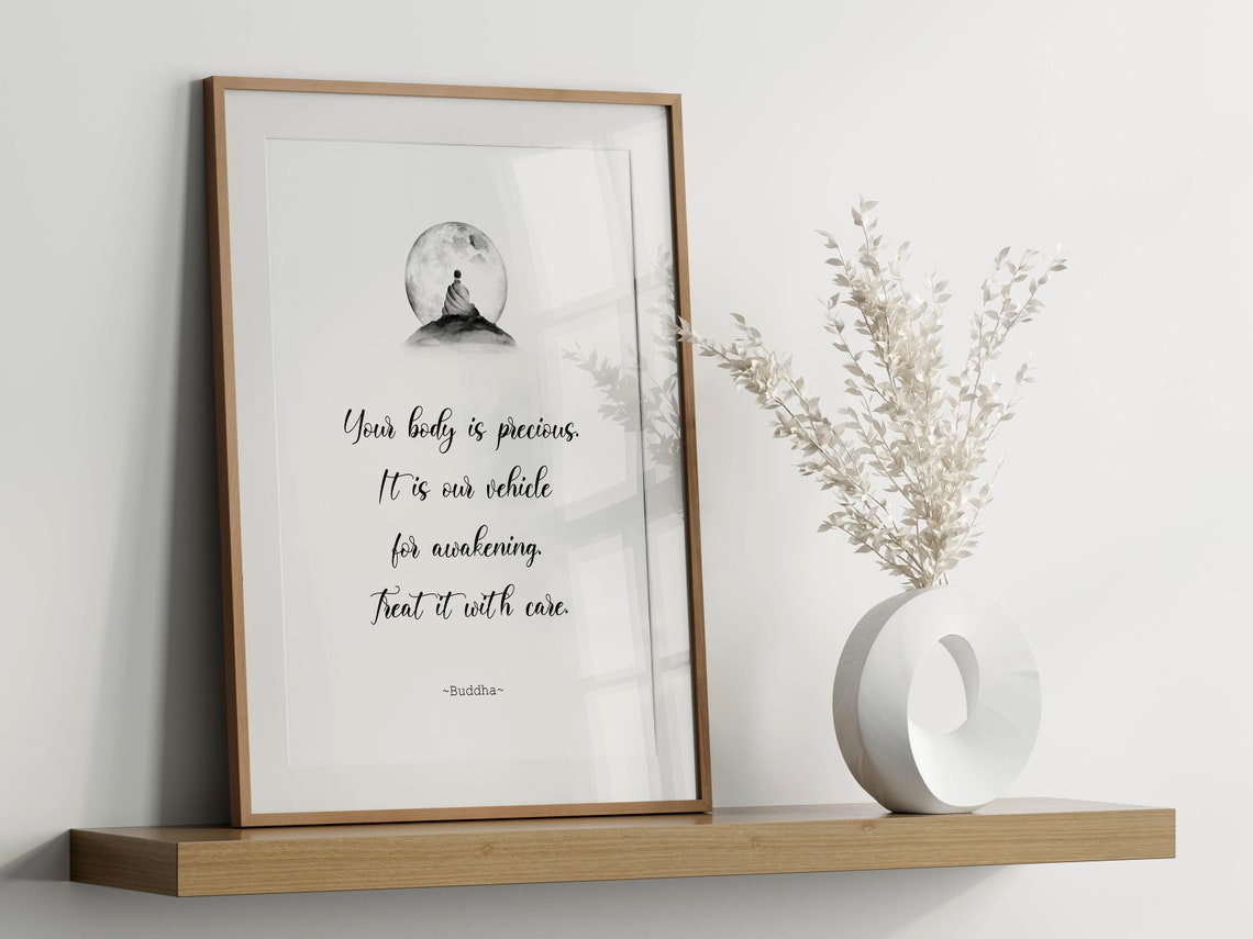 Mindful Buddha Under Moon Body Positivity Self Love Quote Poster - Image 2