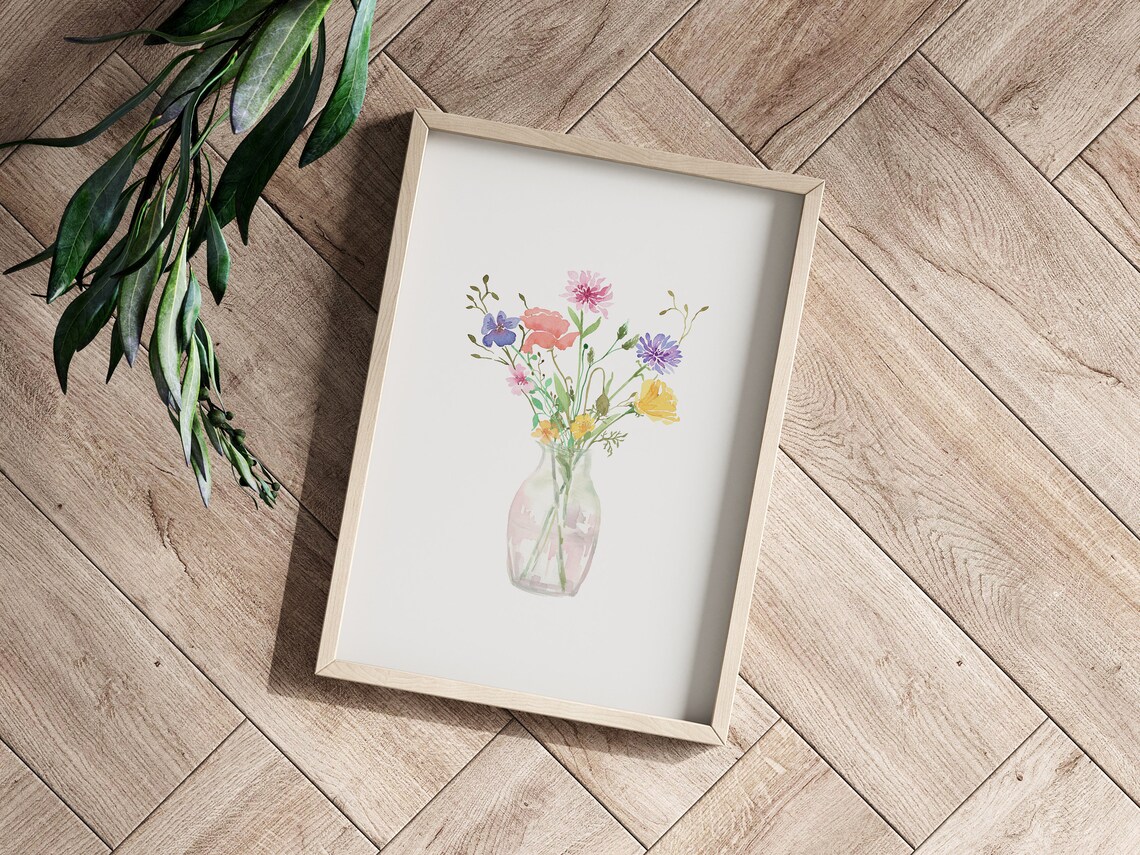 Wildflower Bouquet in Glass Vase Watercolor Floral Art Print - Image 3
