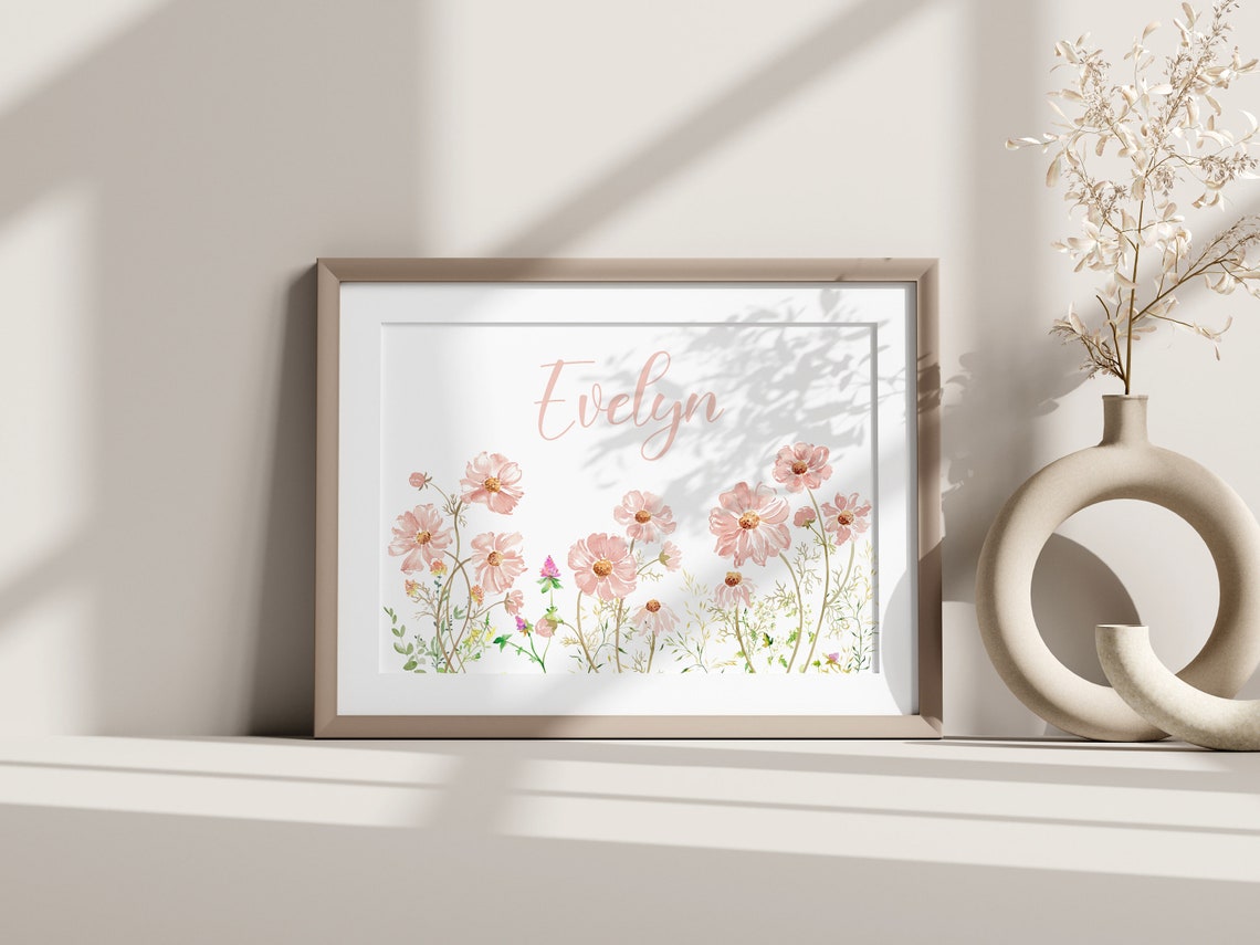 Personalized Wildflower Name Nursery Poster with Pink Cosmos Blooms - Image 3