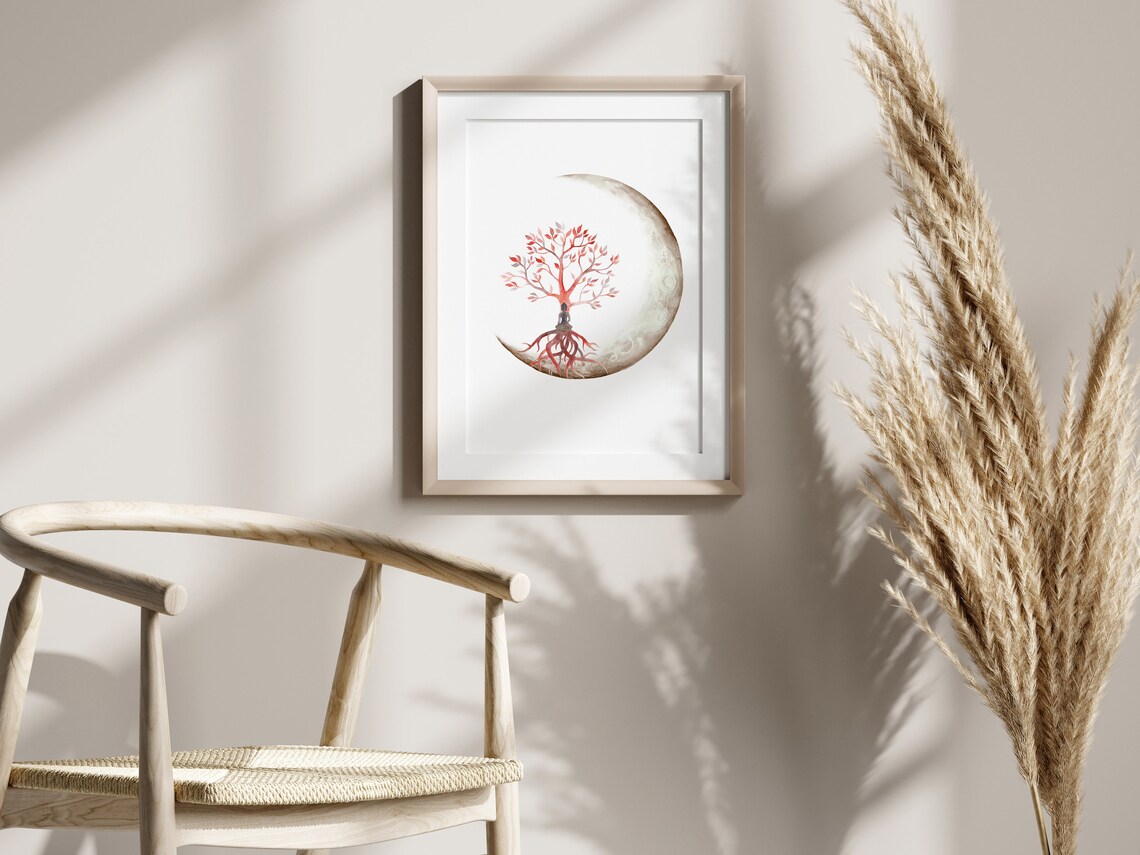 Buddha Tree of Life Spiritual Moon Art Print - Image 3