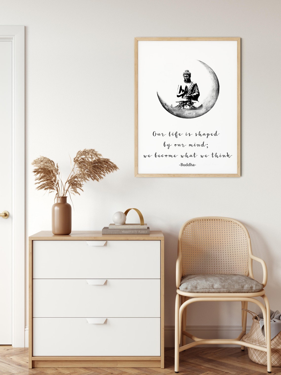 We Become What We Think Buddha Crescent Moon Wisdom Quote Poster - Image 3