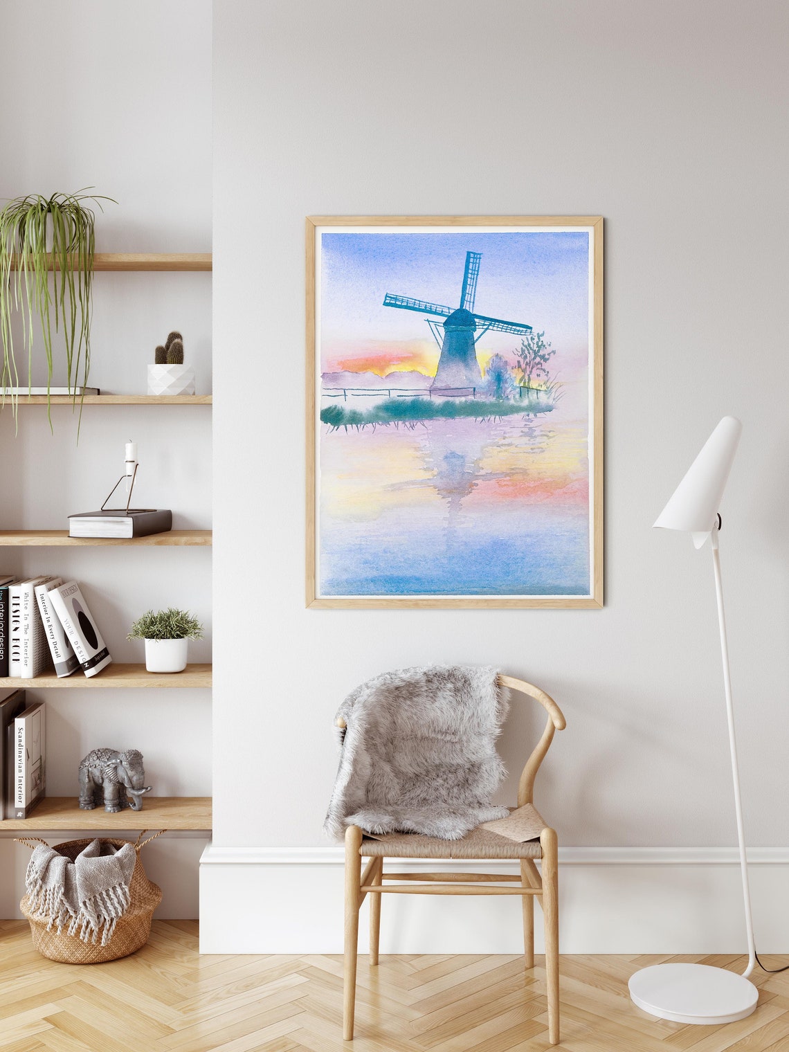 Dutch Windmill Sunset Watercolor Netherlands Landscape Poster - Image 3