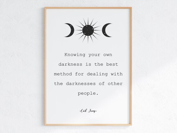 Carl Jung Knowing Your Own Darkness Quote with Moon Phases Print