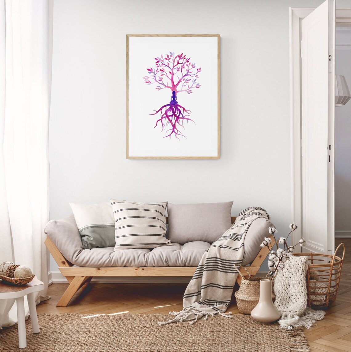 Purple Tree Of Life Yoga Watercolor Art Print - Image 3