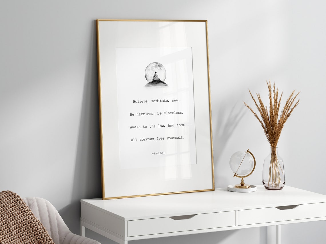 Buddha Believe Meditate See Moonlight Meditation Quote Poster - Image 3