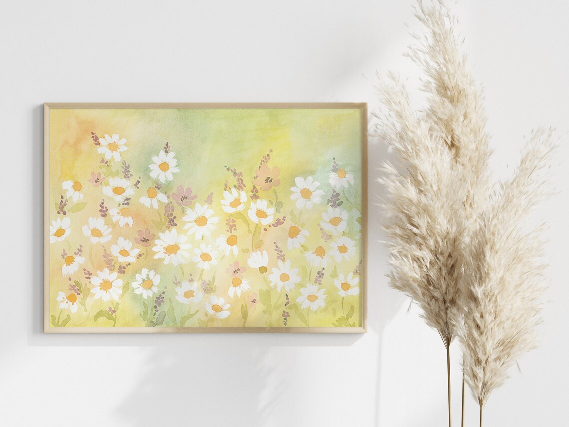 Daisies Field Watercolor Art Print, Floral Field - Image 2