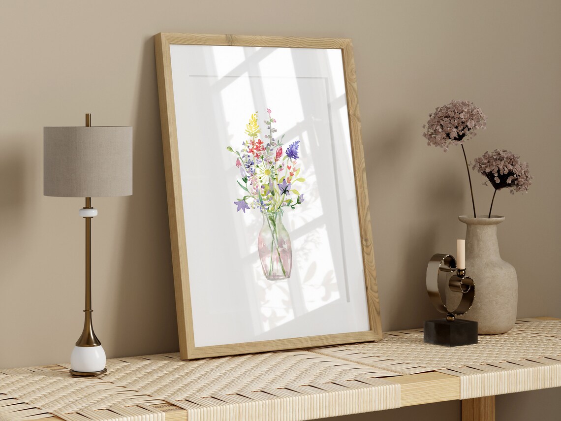 Wildflower Bouquet Watercolor Art Print, Floral Vase - Image 2