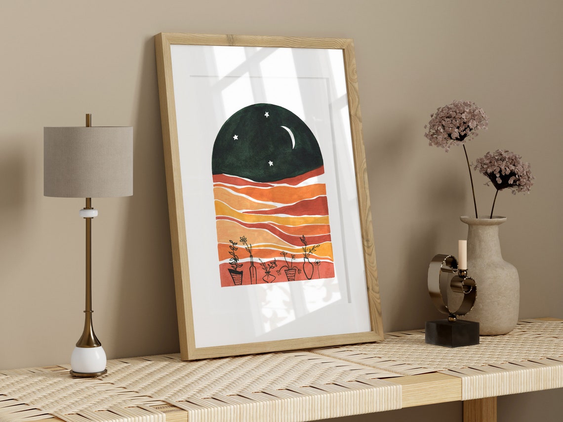 Boho Desert Arch Night Sky Moon Botanical Terracotta Earth Poster - Image 3