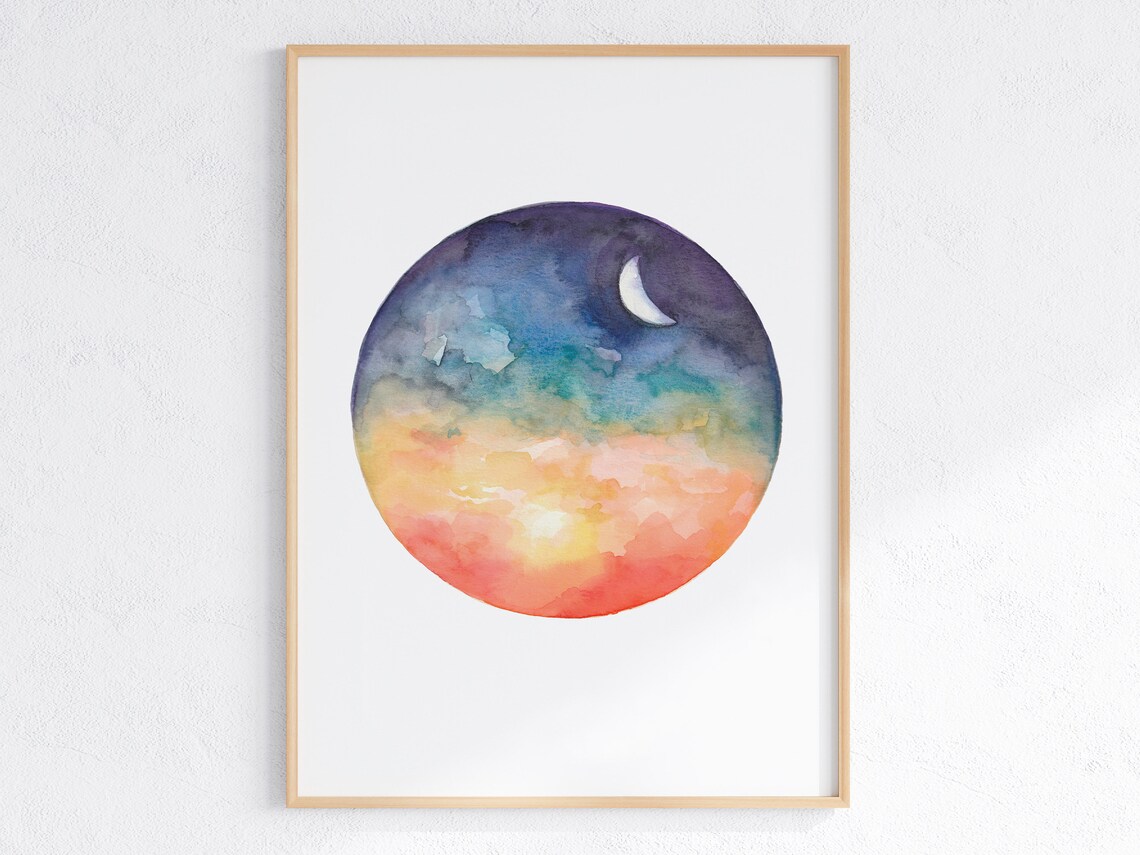 Celestial Watercolor Sun And Moon Art Print