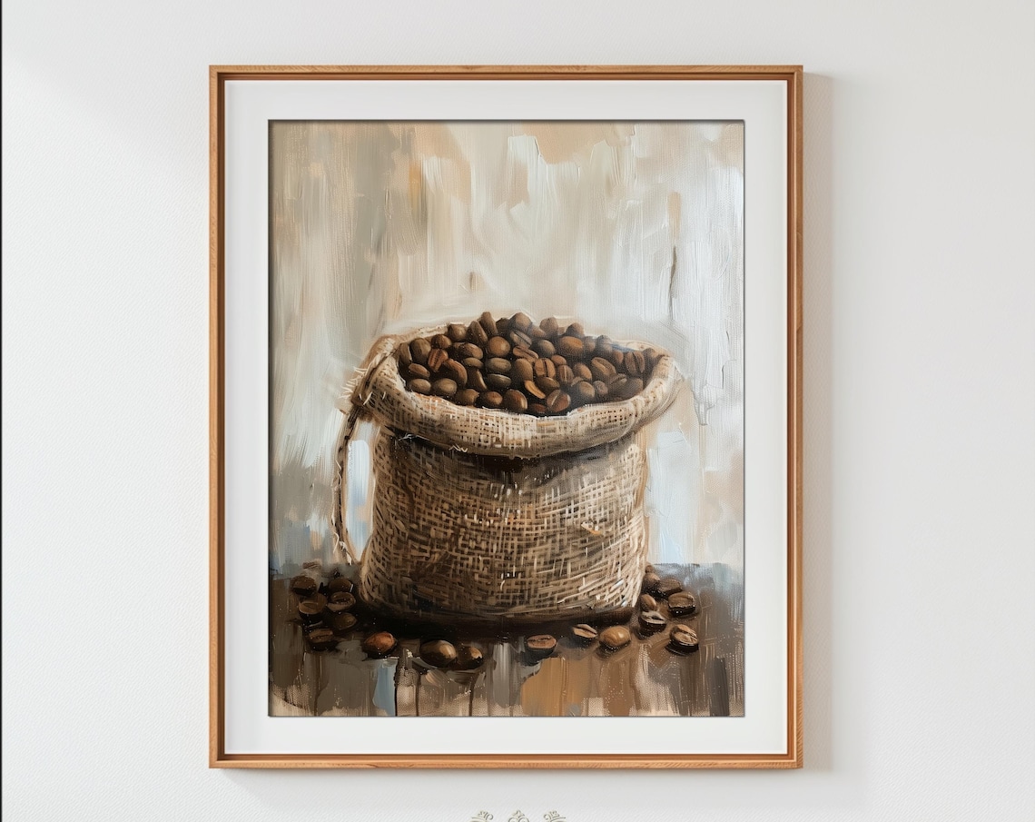 Coffee Beans Burlap Sack Oil Painting Art Print