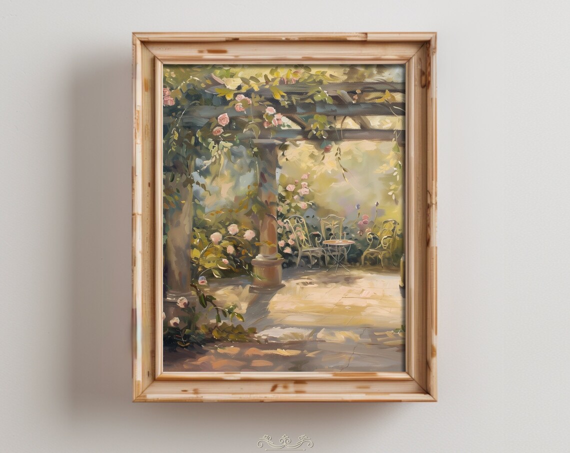Countryside Garden Landscape, Rustic Vintage Art Print