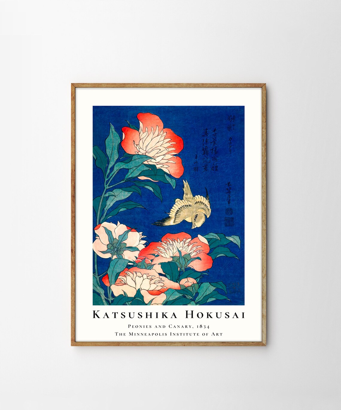 Hokusai Peonies and Canary 1834 Japanese Woodblock Floral Poster - Image 4