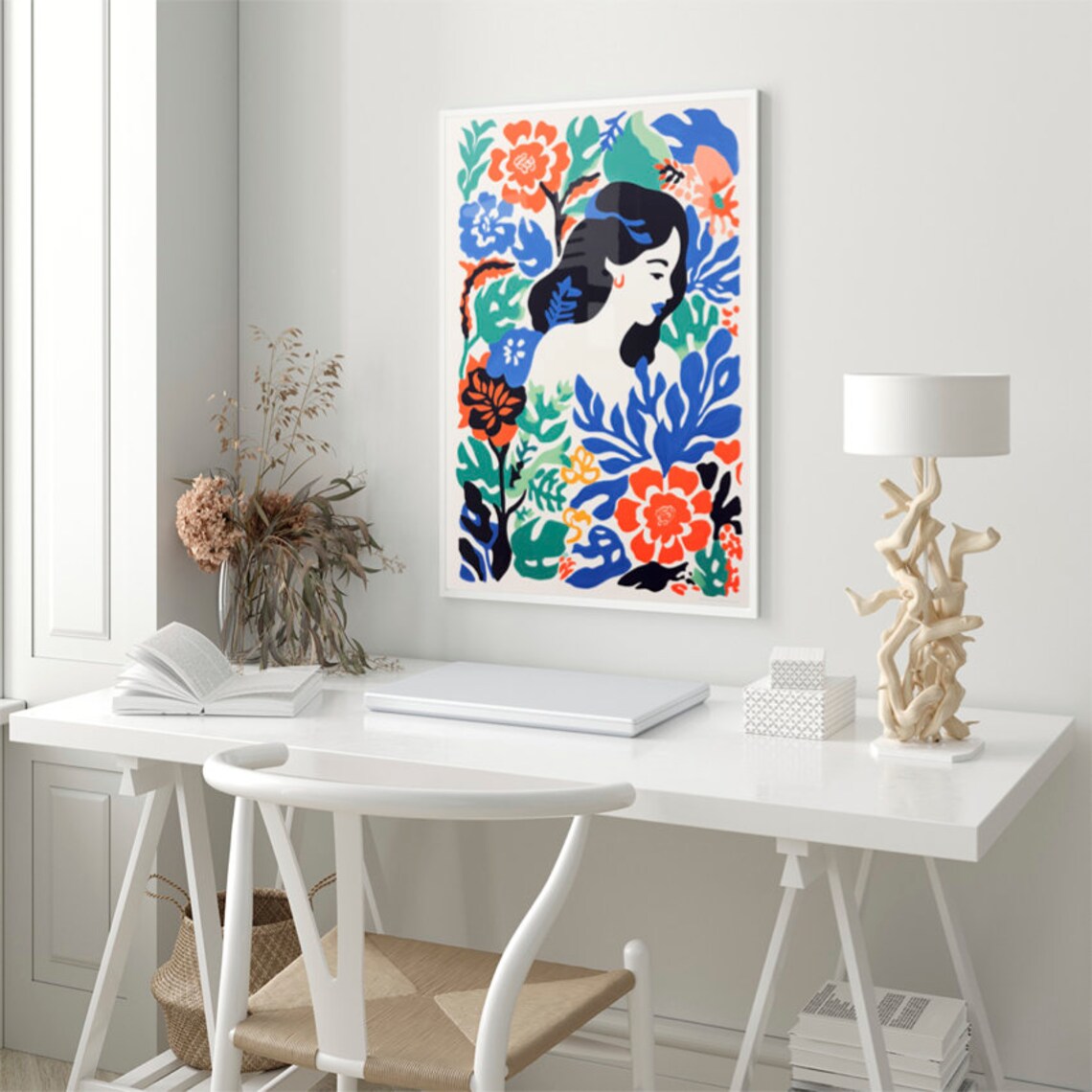 Matisse Inspired Floral Woman Portrait Bold Botanical Poster - Image 3