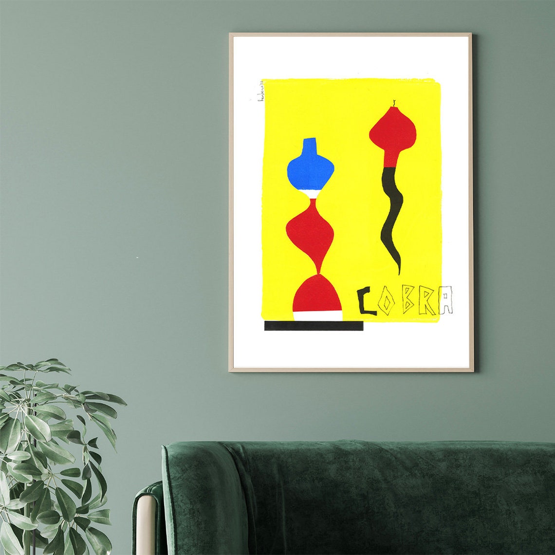 Cobra Bold Abstract Vase Shapes In Red Blue On Yellow Poster