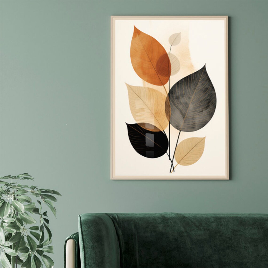 Botanical Leaves Earthy Tones Minimalist Nature Artwork Poster - Image 2