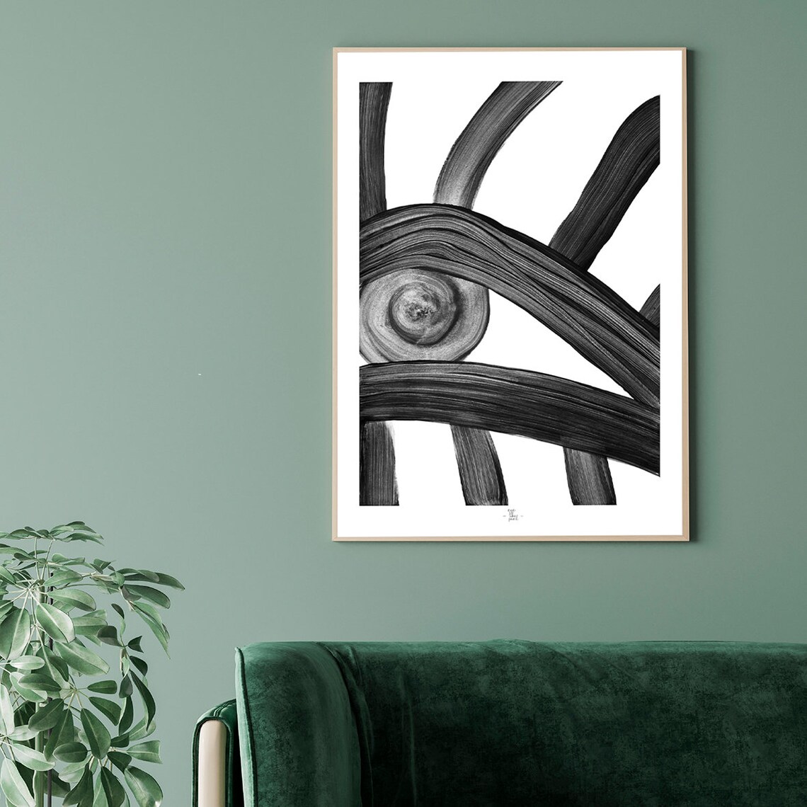 Abstract Eye Of Brushstroke Strands Black Monochrome Art Poster - Image 3