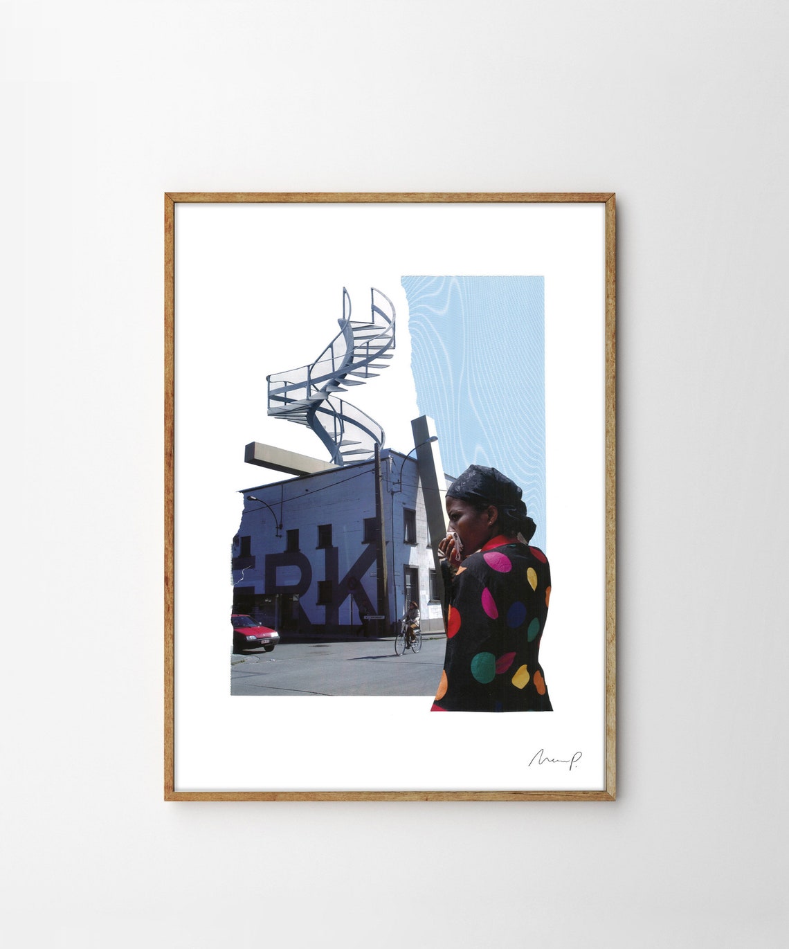 Surreal Photo Collage Spiral Staircase City Street Scene Poster - Image 4