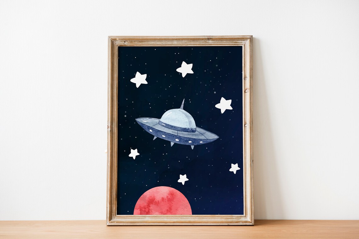 Cute Astronaut on Earth Watercolor Space Kids Room Decor Poster - Image 4