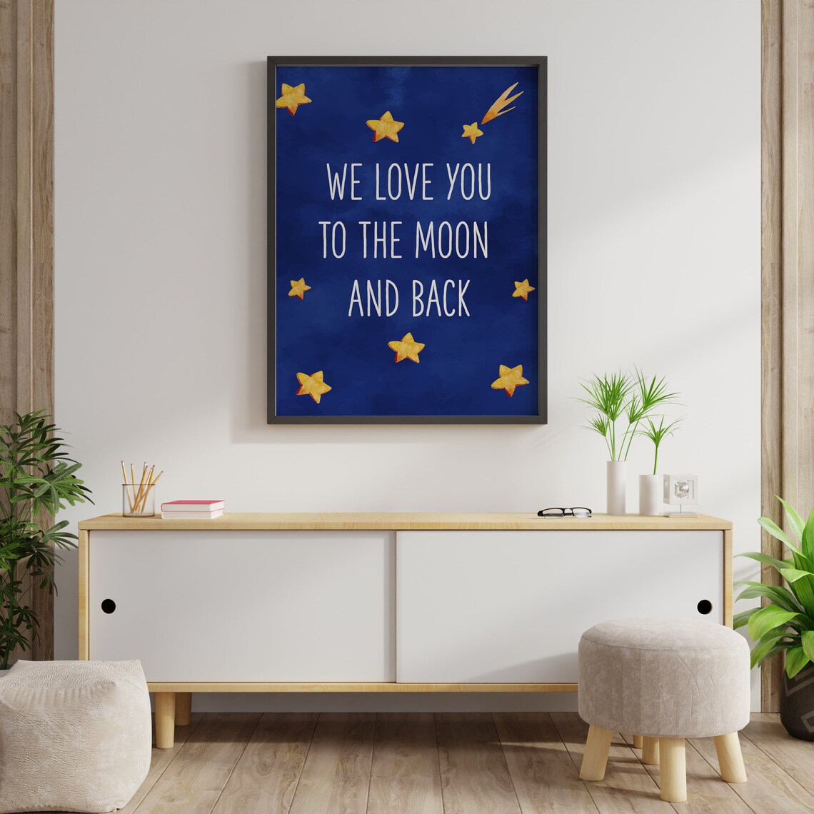 Astronaut on Rocket Navy Blue Watercolor Space Nursery Poster - Image 4