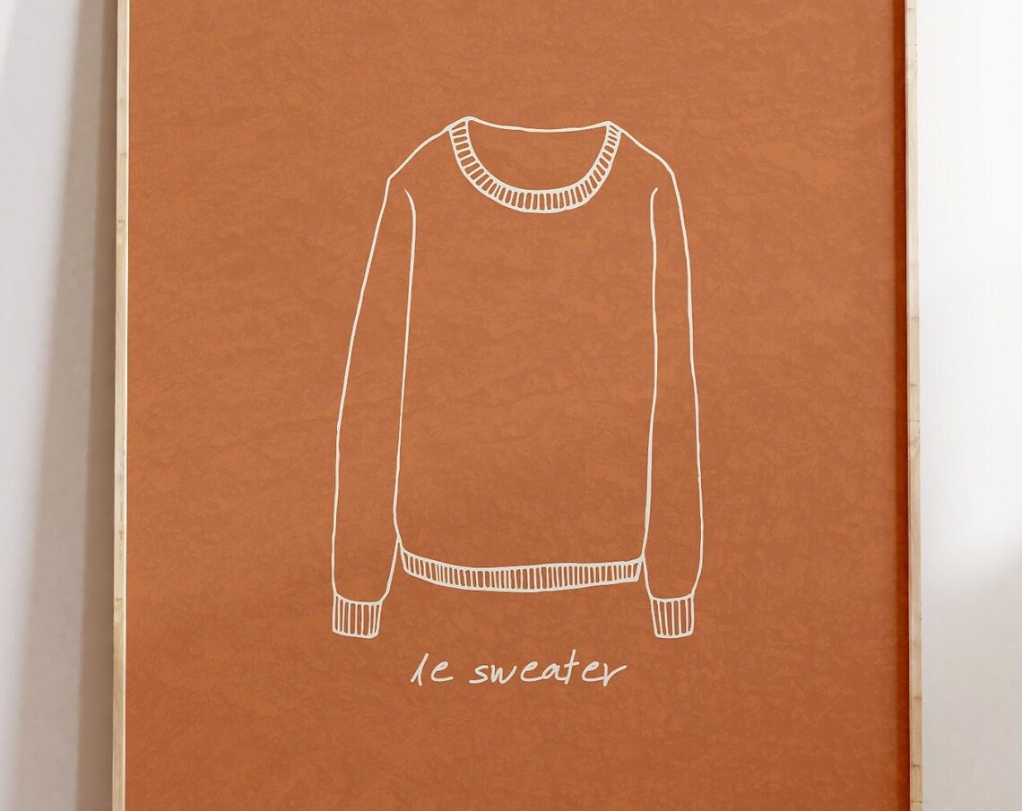 Le Sweater Minimalist Rust Orange Sweater Illustration Fall Decor Poster