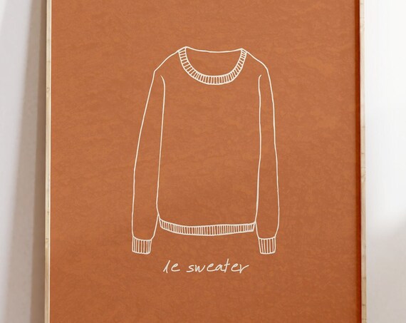 Le Sweater Minimalist Rust Orange Sweater Illustration Fall Decor Poster