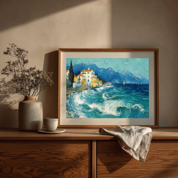 Dramatic Irish Coastal Cliffs Ocean Waves Moody Seascape Art Print