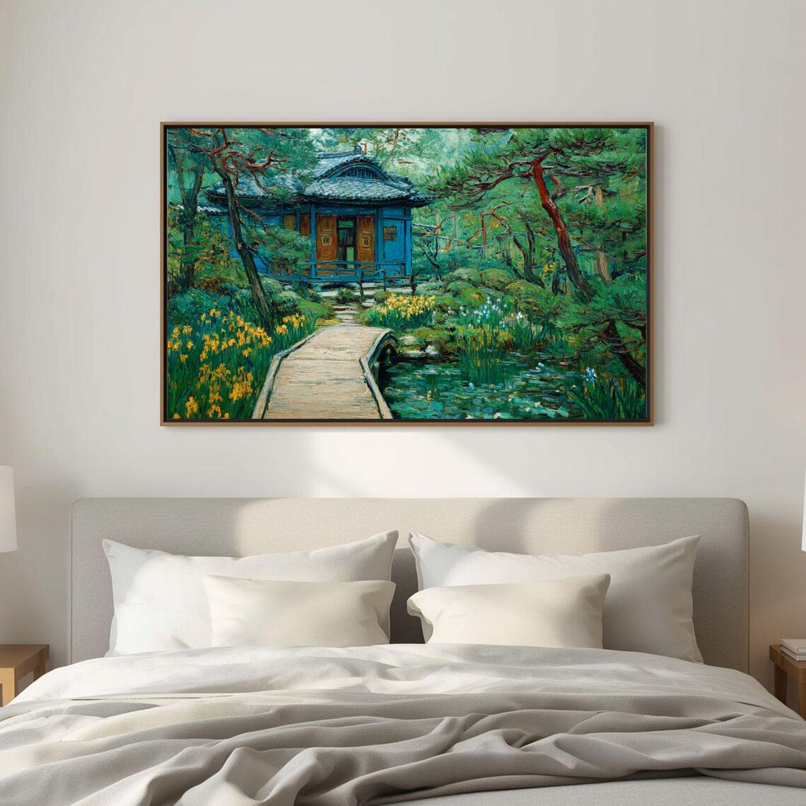 Kyoto Temple Garden Pond Impressionist Zen Landscape Art Poster
