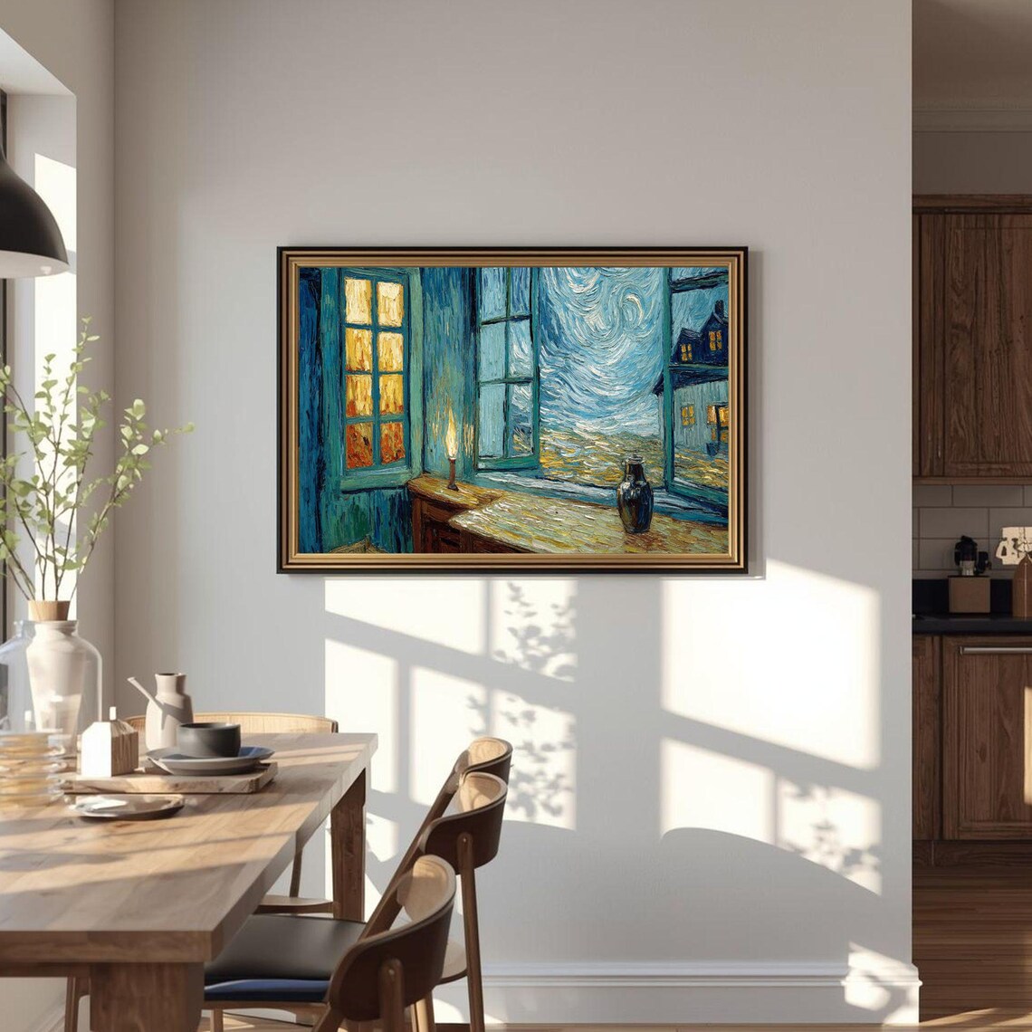 Moonlit Night Through a Window Candle Glow Starry View Poster
