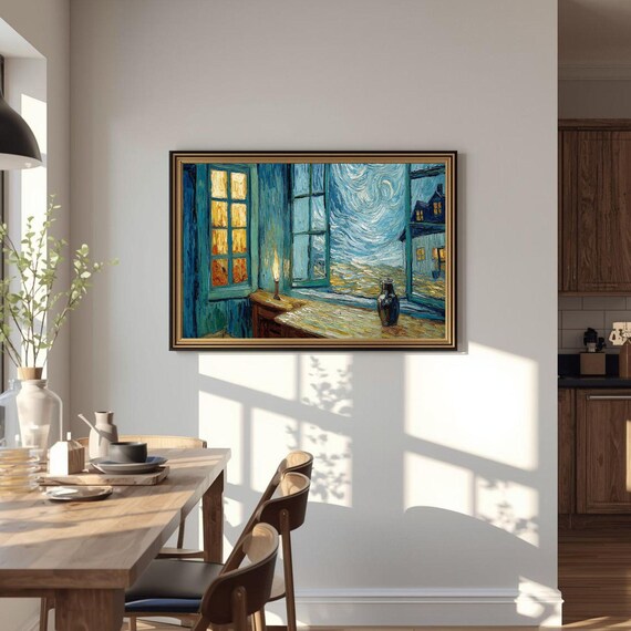 Moonlit Night Through a Window Candle Glow Starry View Poster