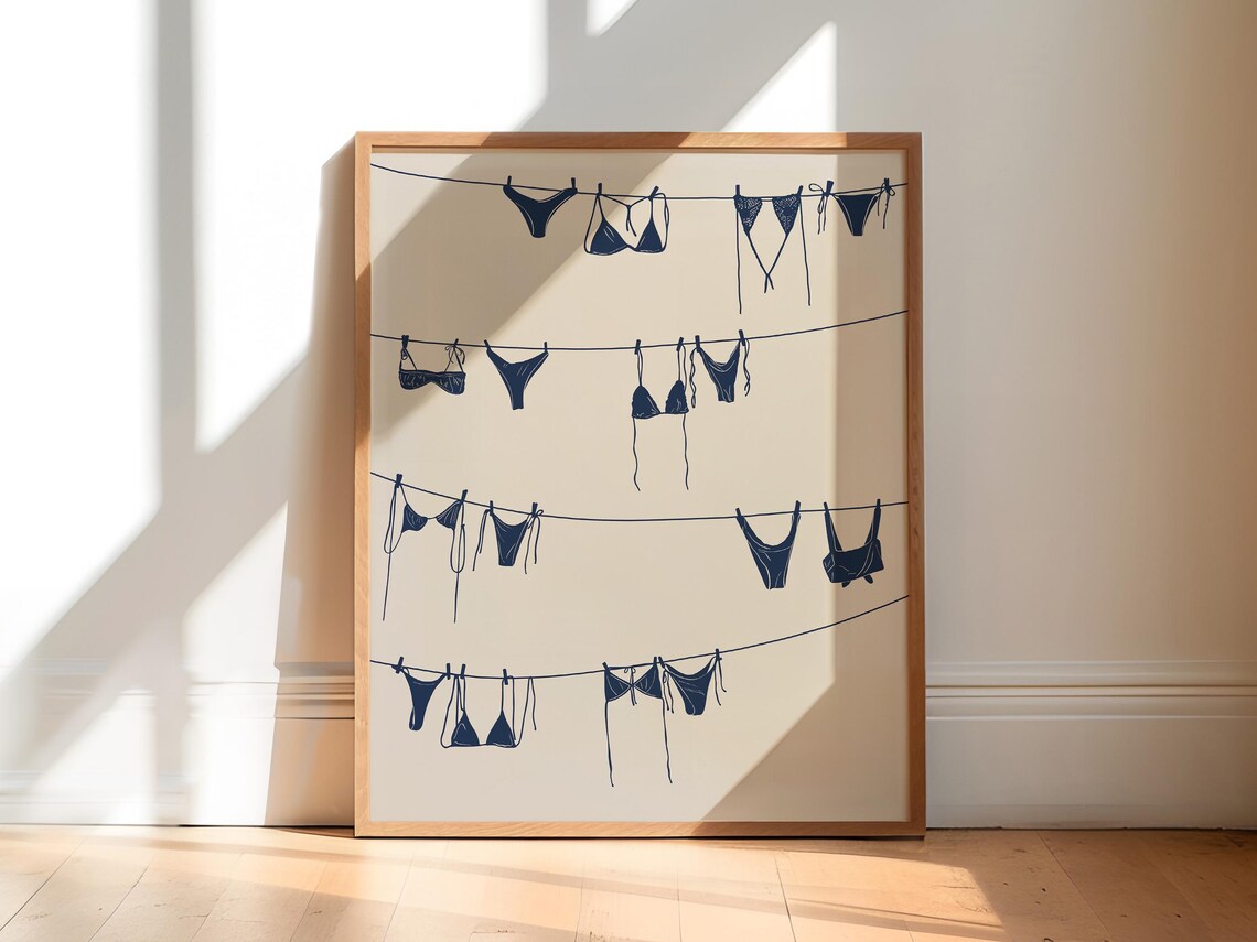 Dark Blue Bikinis Art Print, Coastal Cowgirl Decor
