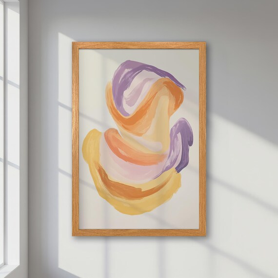 Framed Abstract Poster Pastel Orange Purple Yellow Minimalist Art Elegant Modern Print Anniversary Gift Idea Bedroom Decor