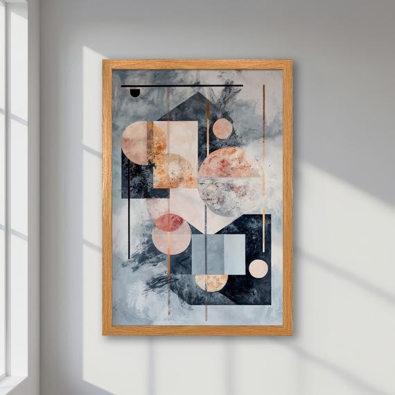 Abstract Poster, Pastel Peach Blue Beige Minimalist