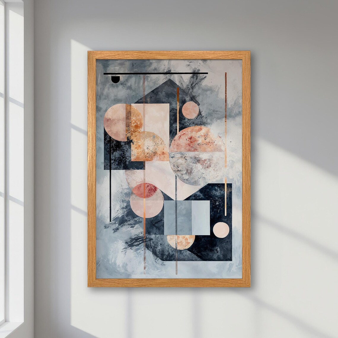 Abstract Poster, Pastel Peach Blue Beige Minimalist