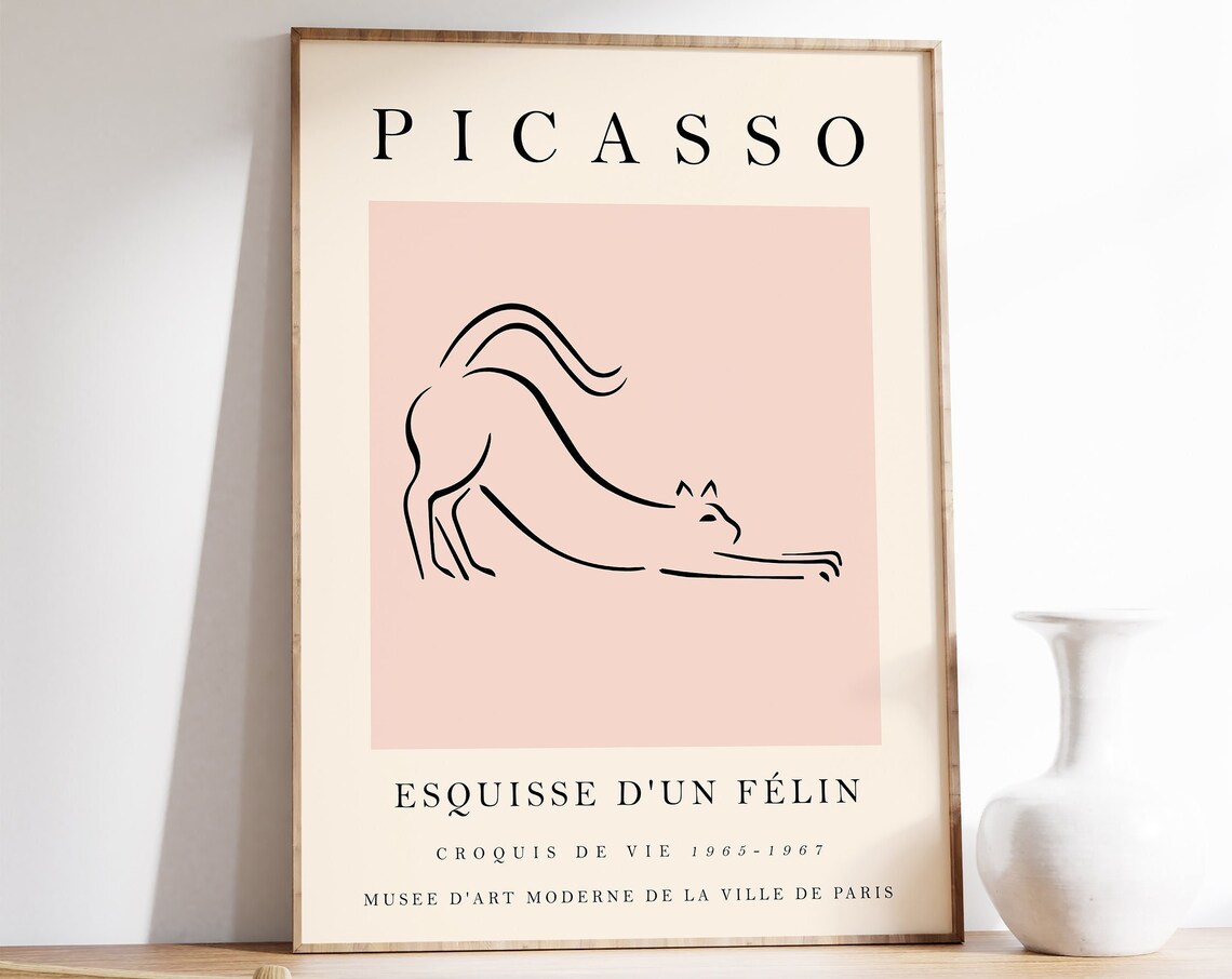Picasso Exhibition Poster, Vintage Minimalist Cat Print