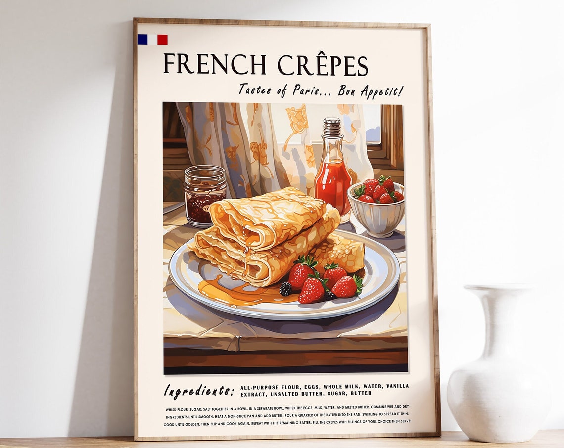 French Crepes Poster French Crepes Food Print French Dessert Poster Kitchen Print Kitchen Decor Food Art Food Drink Art