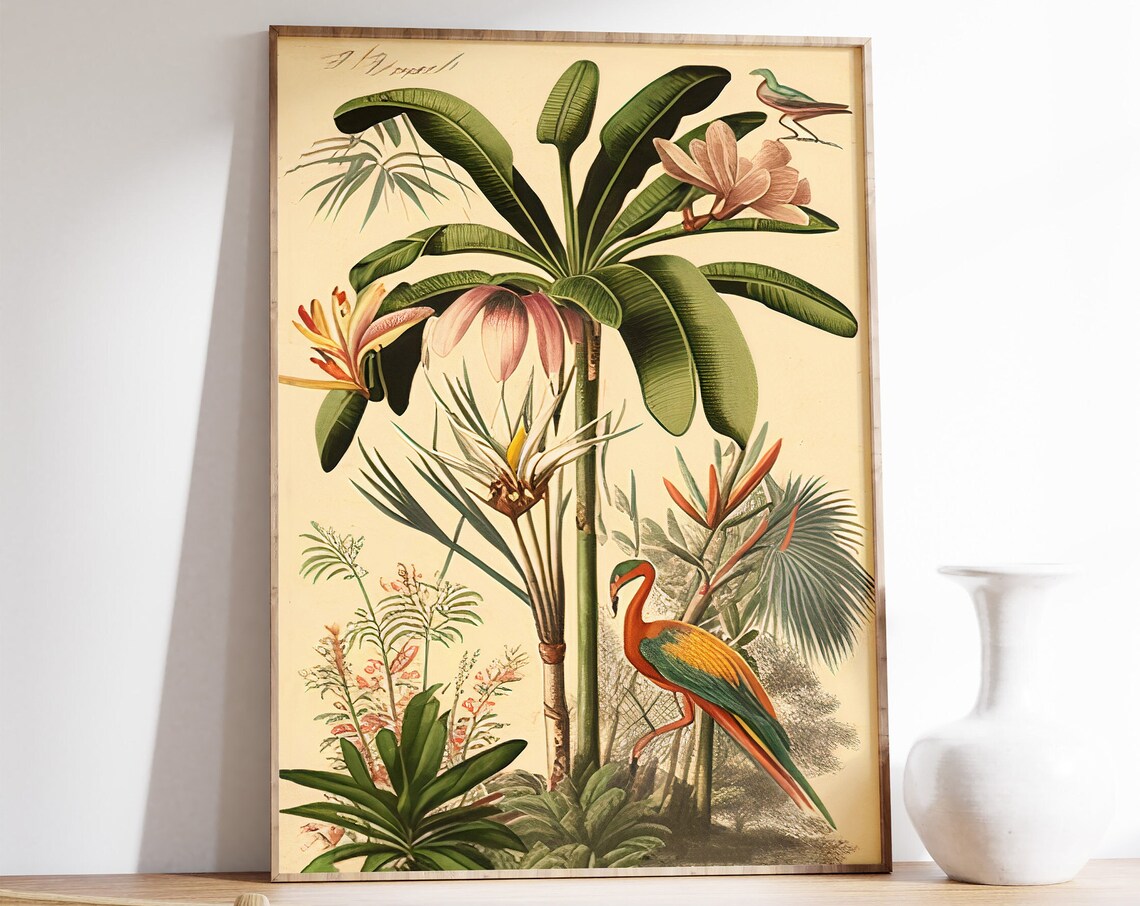 Vintage Botanical Poster, Floral Jungle Travel Poster