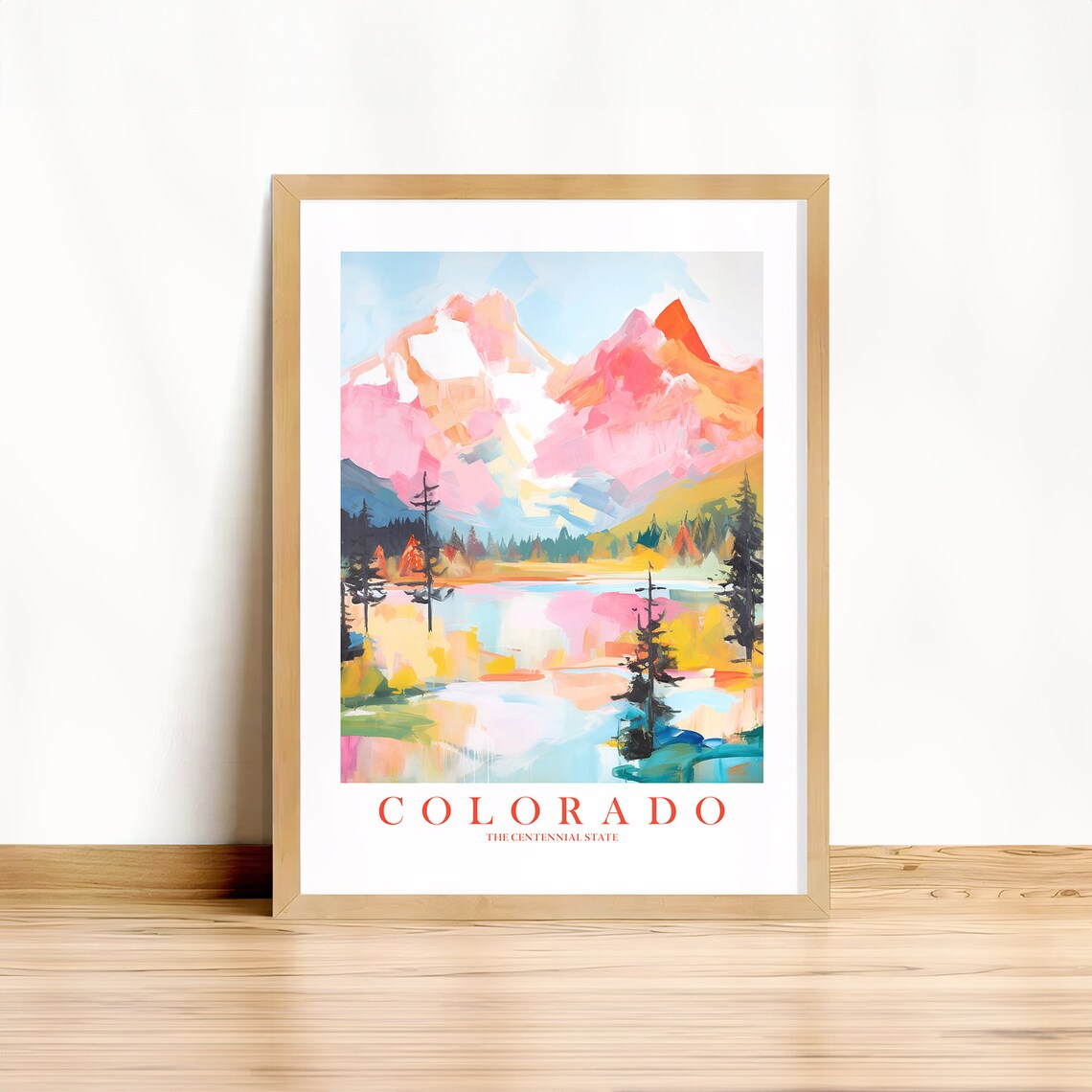 Colorado Travel Poster, Retro Watercolor Rocky Mountains