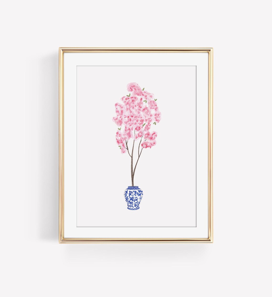 Watercolor Cherry Blossom Tree In Ginger Jar, Grandmillennial Decor