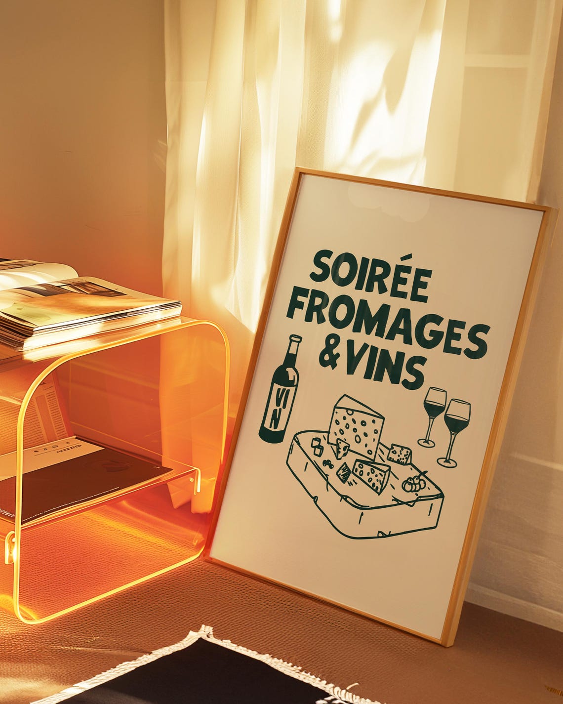 Soiree Fromages Vins Dark Green Cheese Board French Kitchen Poster - Image 3