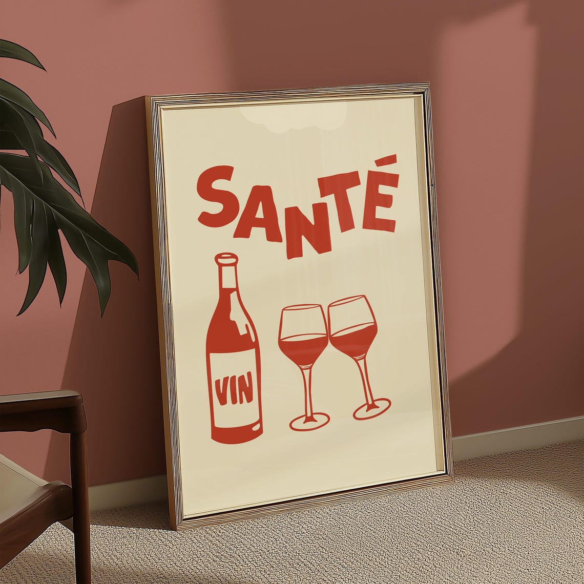 Red Sante French Wine Toast Retro Bar Cart Kitchen Wall Decor Poster - Image 3