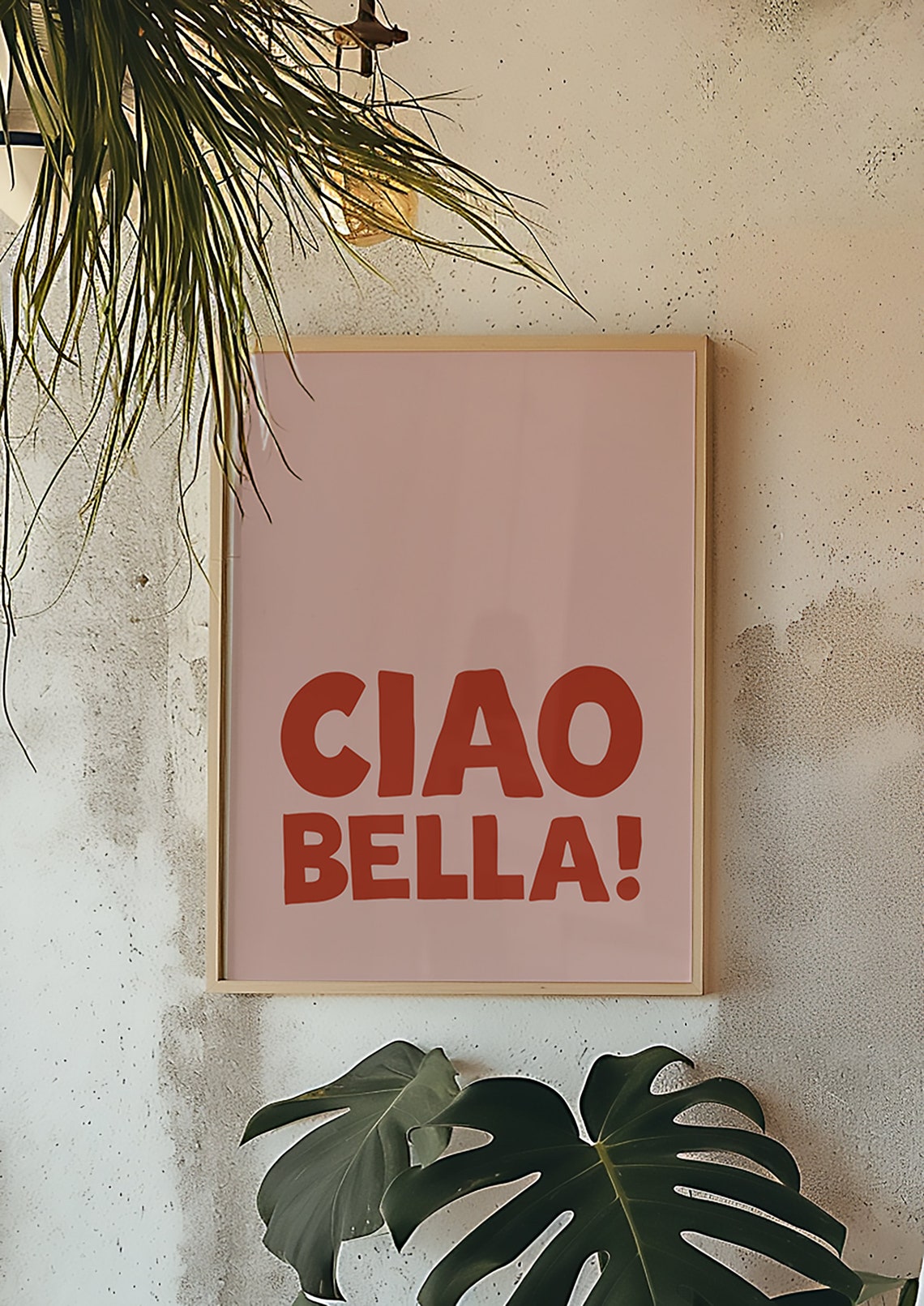 Ciao Bella Red Pink Retro Italian Typography Greeting Art Poster - Image 3