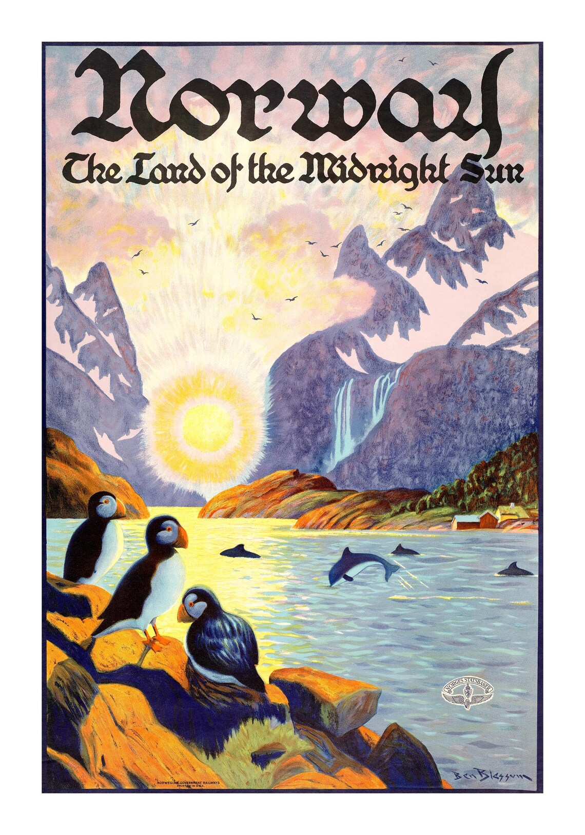 Norway Vintage Travel Poster, Fjords Wall Art Print