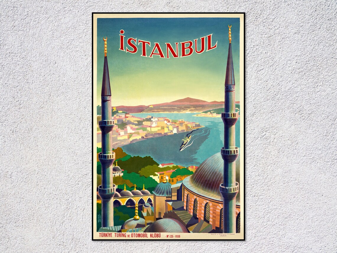 Istanbul Vintage Travel Poster, Retro Turkey Print