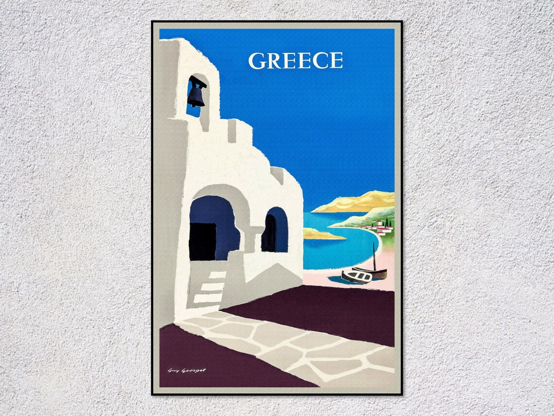 Vintage Greece Travel Poster, Retro Mediterranean Art