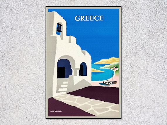Vintage Greece Travel Poster, Retro Mediterranean Art