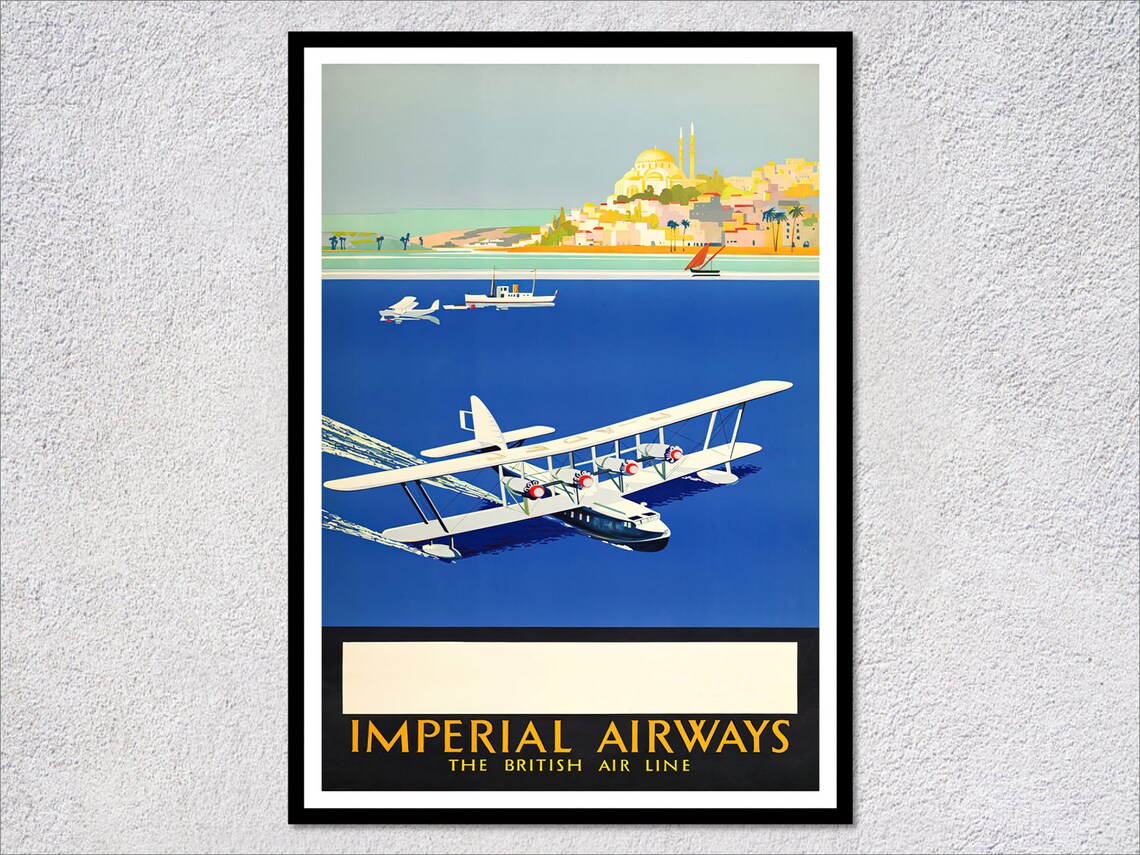Imperial Airways Flying Boat British Airline Vintage Aviation Poster
