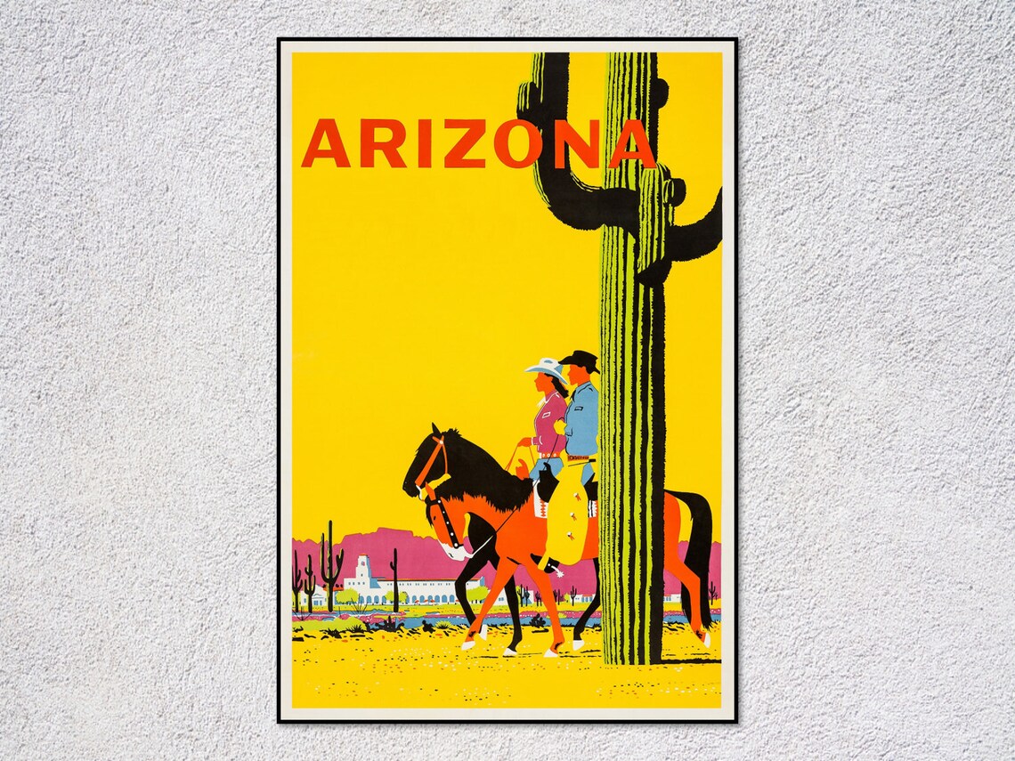 Vintage Arizona Travel Poster, Southwest Desert Art Print
