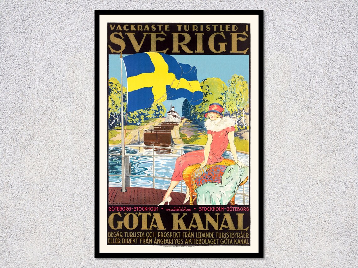 Gota Kanal Sweden Stockholm Vintage Canal Cruise 1920s Travel Poster - Image 2