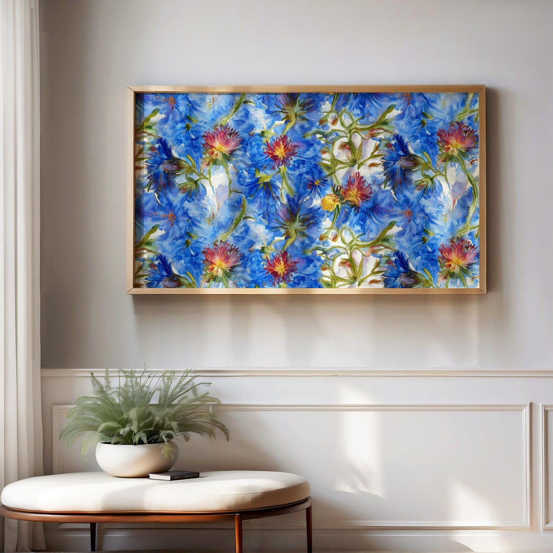 Abstract Blue Floral Watercolor Bold Modern Botanical Art Poster - Image 3