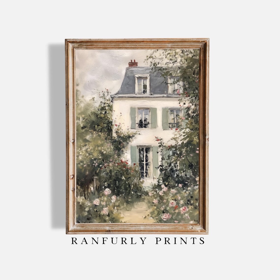 French Country House Climbing Roses Vintage Cottage Art Poster